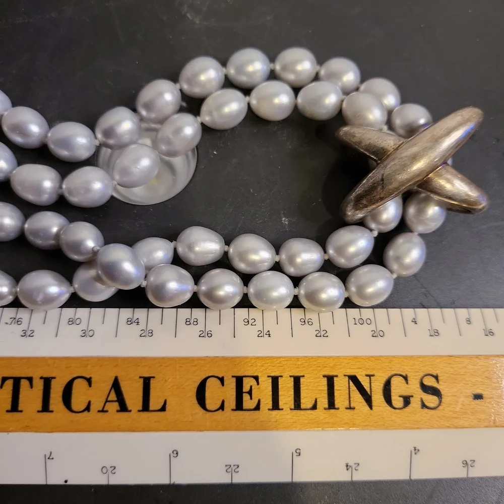 Vintage Genuine Pearl Necklace w/ 925 Sterling Silver Clasp 17" - Picture 13 of 13